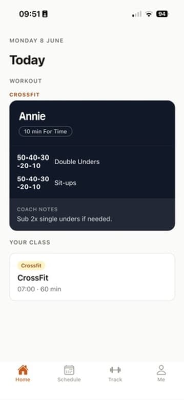 Volta member app — today's WOD